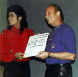 Michael Jackson and Francois Glorieux presenting Francois' arrangement of 'Liberian Girl'.